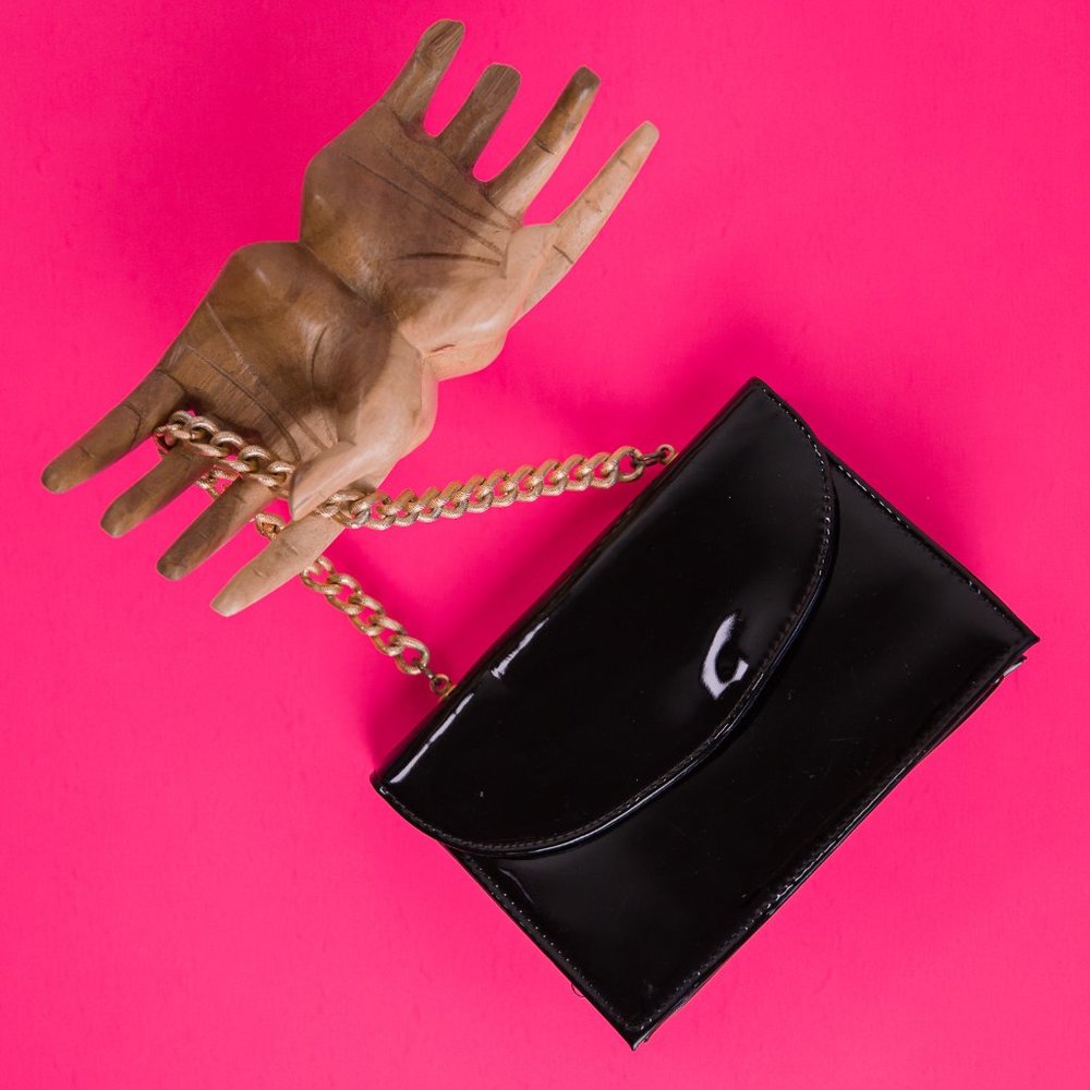 Mini 1950’s Patent Leather Handbag w/ Gold Chain